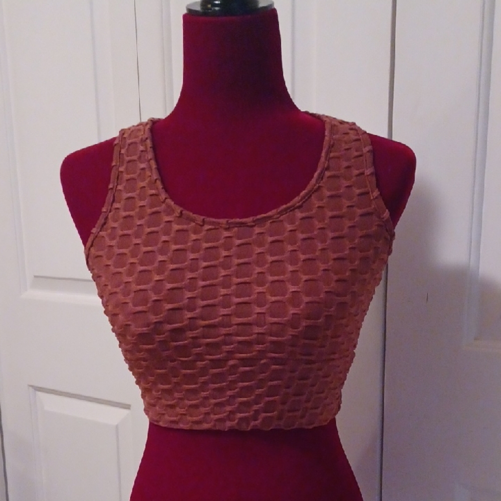Fire & Fleur Textured Brown/Dark Mauve Workout Top -S